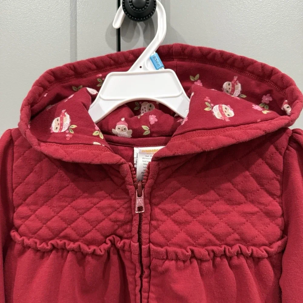 Gymboree Hoodie Red Sweatshirt Jacket 2012 Cozy Owl Line Girl Size 5T-6T Quilted